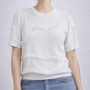 Edinburgh Knitwear Fringe Sweater Size Small White Textured Minimalist Casual